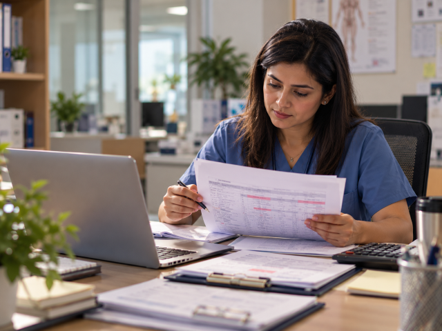 Focused Healthcare Professional Reviewing Reports